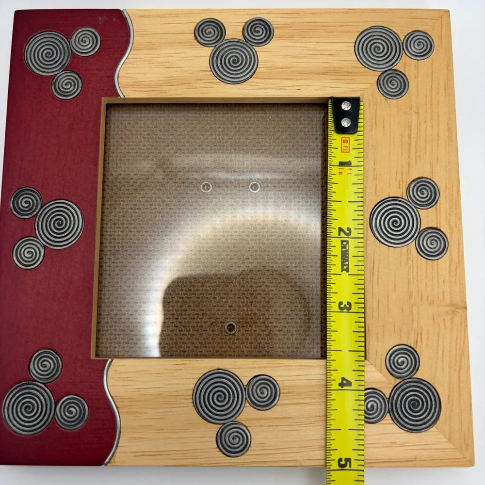 Disney Parks Mickey Mouse Spiral Wood Picture Frame Red Natural 3.5x3.5 Tabletop